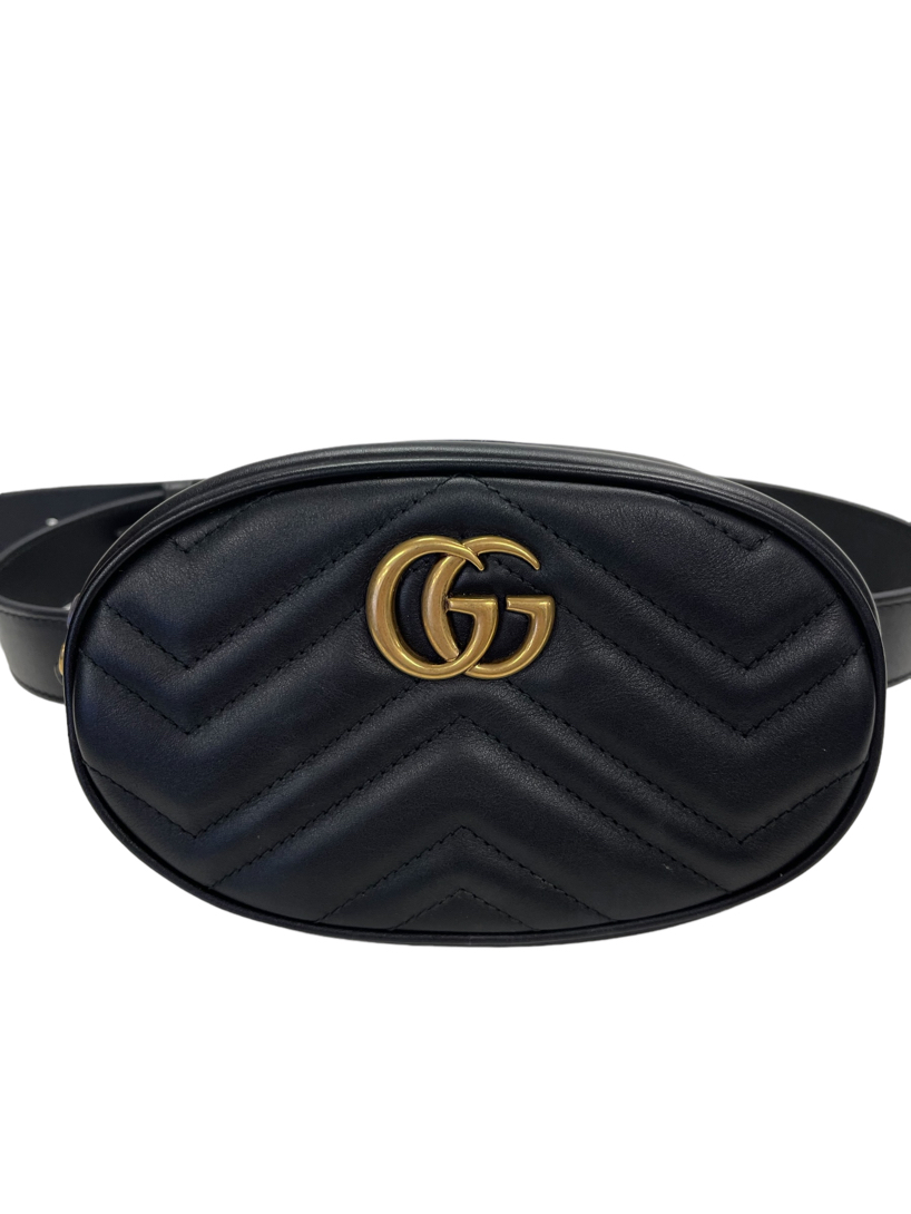 Gucci Authentic Black Leather GG Marmont Waist Belt Bag with Gold Hardware 3