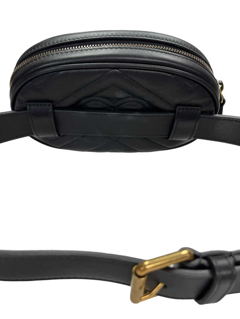 Gucci Authentic Black Leather GG Marmont Waist Belt Bag with Gold Hardware 6