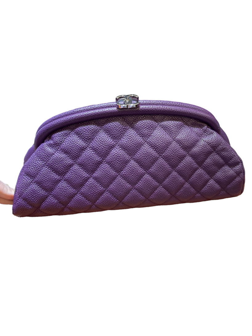 Chanel Purple Caviar Leather Timeless Frame Clutch Bag Silver Hardware 3