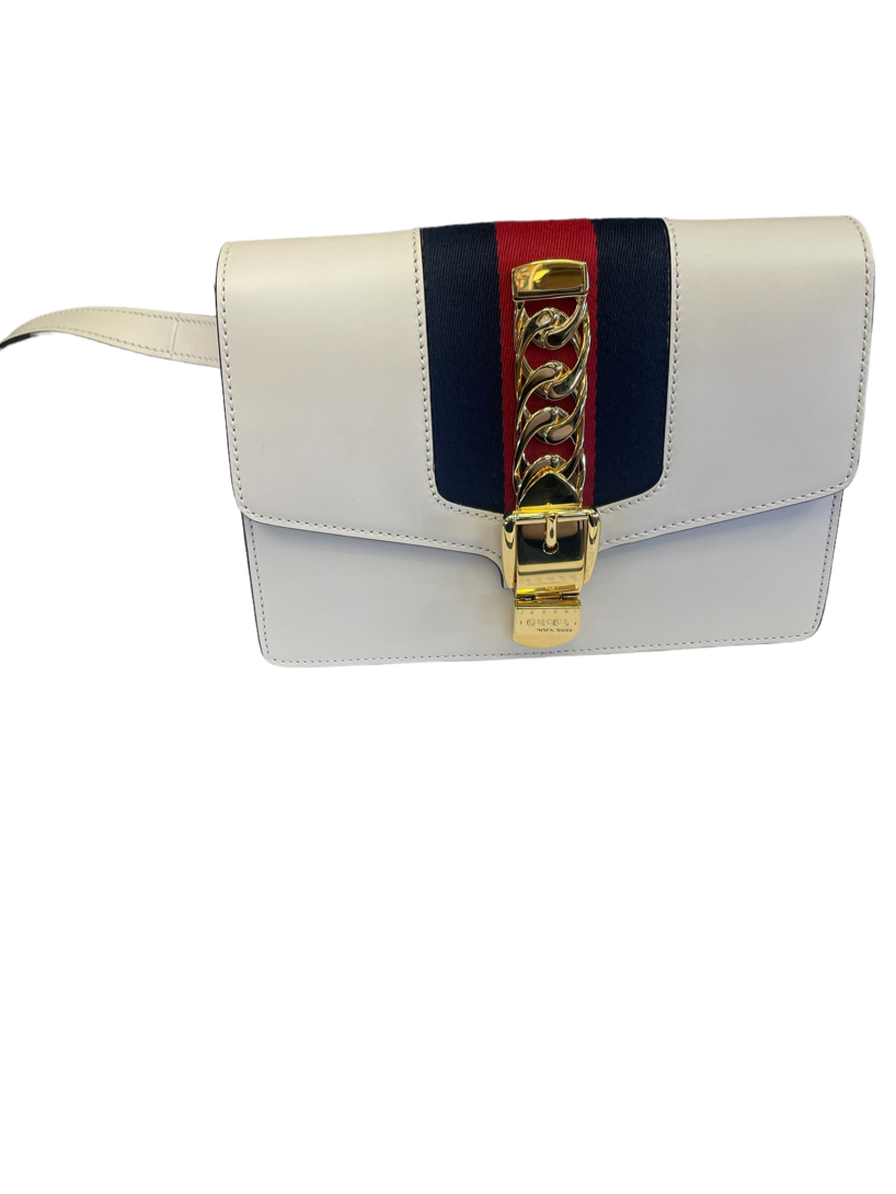 Gucci White Leather Sylvie Belt Waist Bag with Gold Hardware Authentic 3