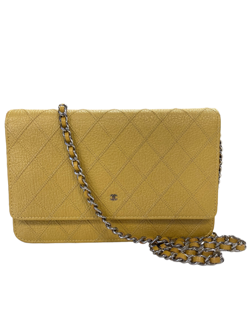 Chanel Yellow Caviar Leather Wallet on Chain Crossbody Bag Silver Hardware 3