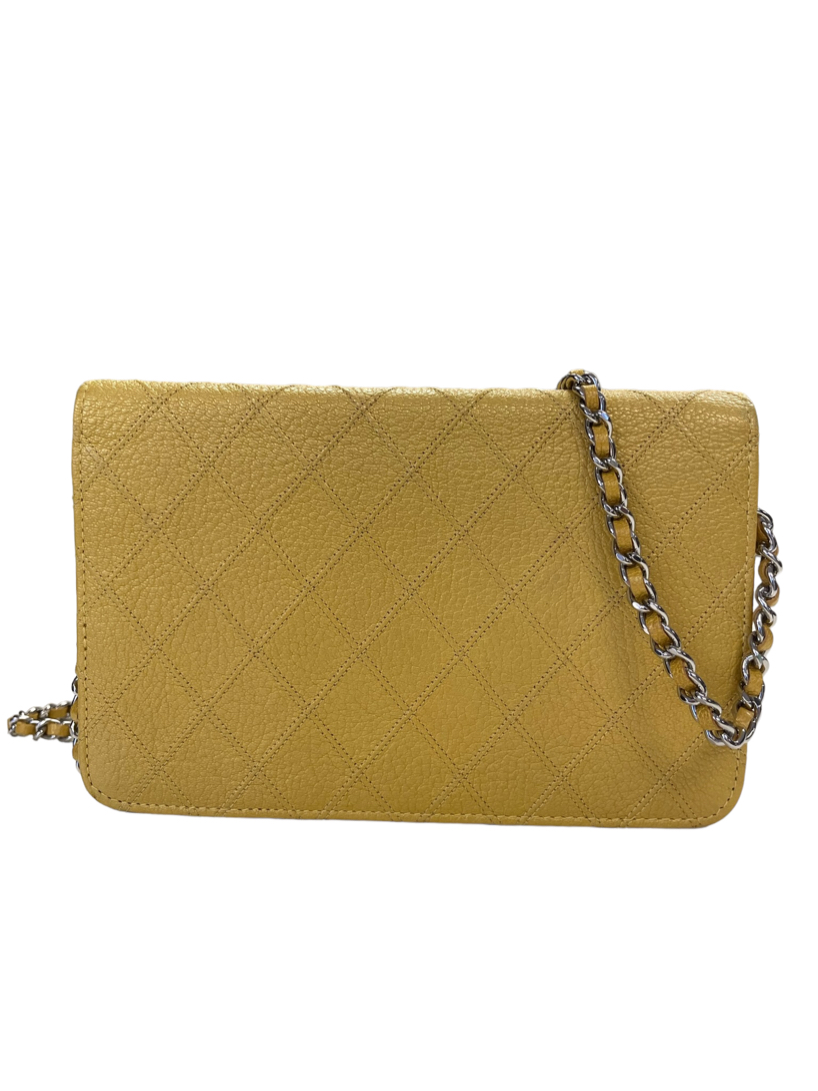 Chanel Yellow Caviar Leather Wallet on Chain Crossbody Bag Silver Hardware 4