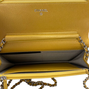 Chanel Yellow Caviar Leather Wallet on Chain Crossbody Bag Silver Hardware 10