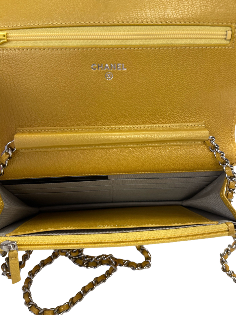 Chanel Yellow Caviar Leather Wallet on Chain Crossbody Bag Silver Hardware 6