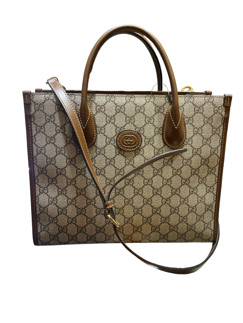 Gucci Brown & Beige Small Tote Bag with Interlocking GG 3