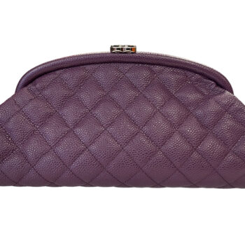 Chanel Purple Caviar Leather Timeless Frame Clutch Bag Silver Hardware 10