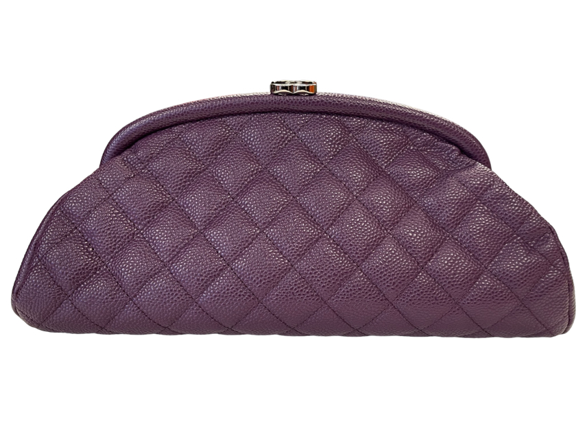 Chanel Purple Caviar Leather Timeless Frame Clutch Bag Silver Hardware 5