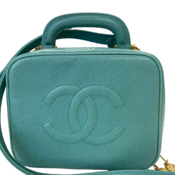Chanel Vintage CC Green Caviar Leather Vanity Case Bag 5316406 with card 11