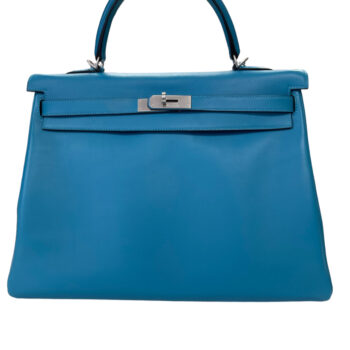 Hermès 2011 Horseshoe Stamp Kelly 35 Bleu du Nord Swift Leather Top Handle Bag 9