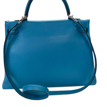 Hermès 2011 Horseshoe Stamp Kelly 35 Bleu du Nord Swift Leather Top Handle Bag 12