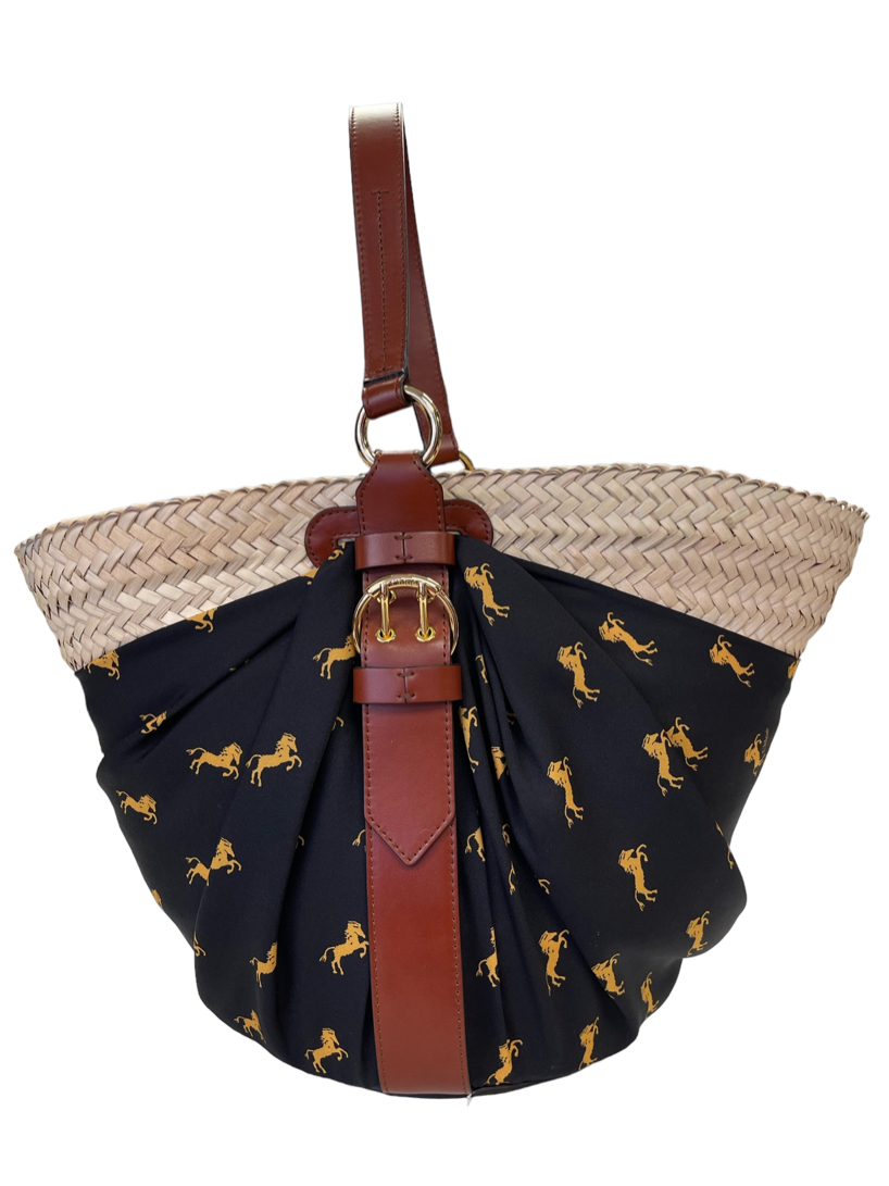 Chloe Raffia Medium Panier Basket Shoulder Bag Black/Yellow Printed with Pouch 6
