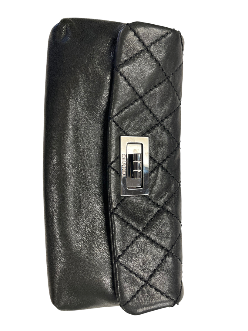 Used Black Chanel Reissue Clutch Handbag Quilted Black Leather with Brushed  Silver Hardware Houston,TX