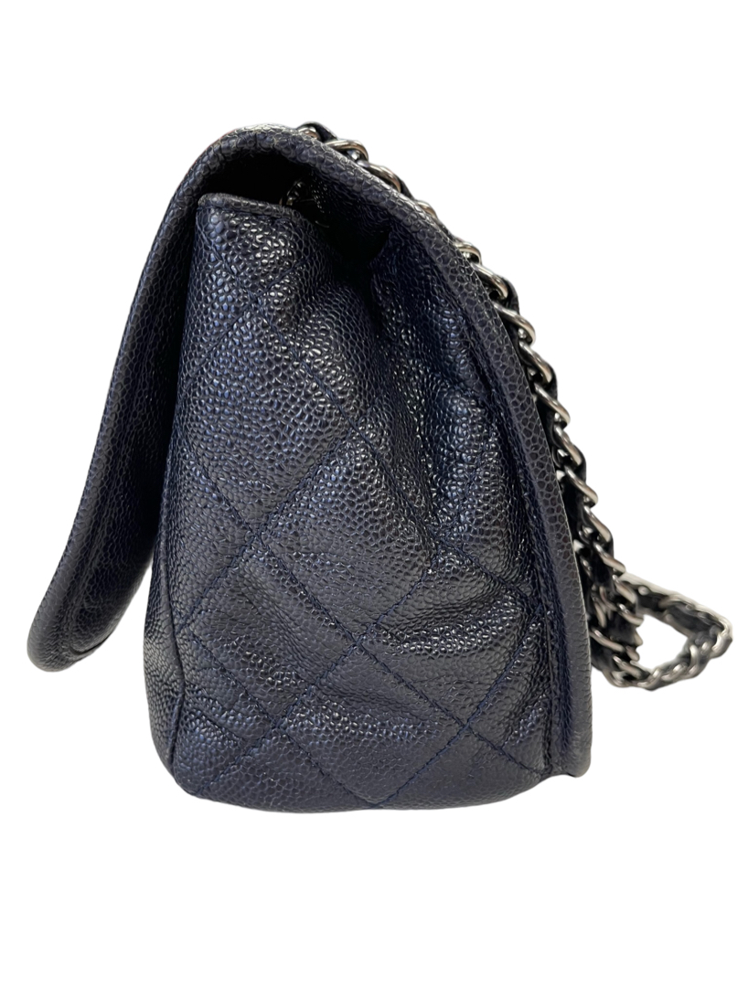 Used Blue Chanel Navy Caviar Natural Beauty Flap Bag with Silver Hardware  Houston,TX
