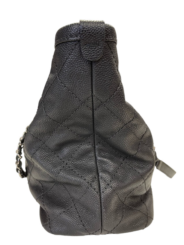 Used Chanel Black Caviar Leather CC Tote Shoulder Bag Silver Hardware