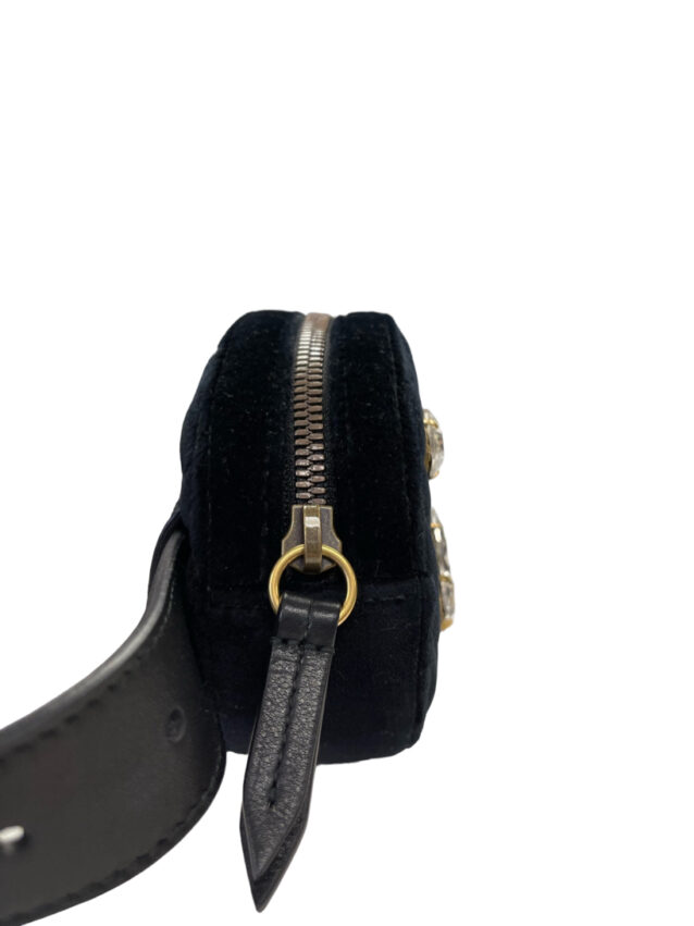 GUCCI Velvet Matelasse Marquise Crystals GG Marmont Belt Bag 85 34 Black 4