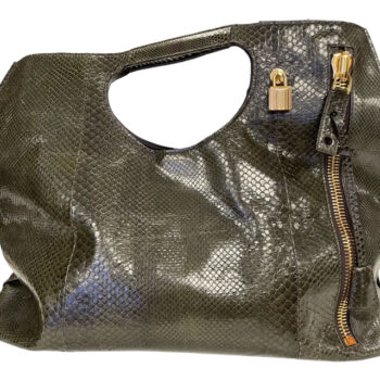 Tom Ford Dark Green Alix Snakeskin Exotic Leather Shopper Tote Bag with Pouch 22