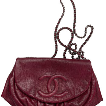 Used Burgundy Chanel Half Moon Wallet on Chain Crossbody Bag