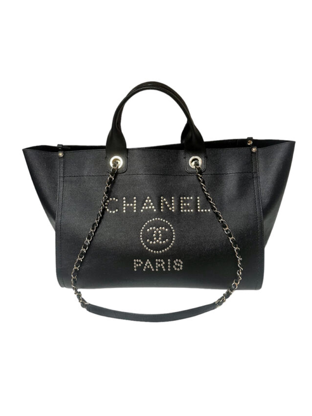 Chanel Black Leather Studded Deauville Shopping Tote April 27, 2024