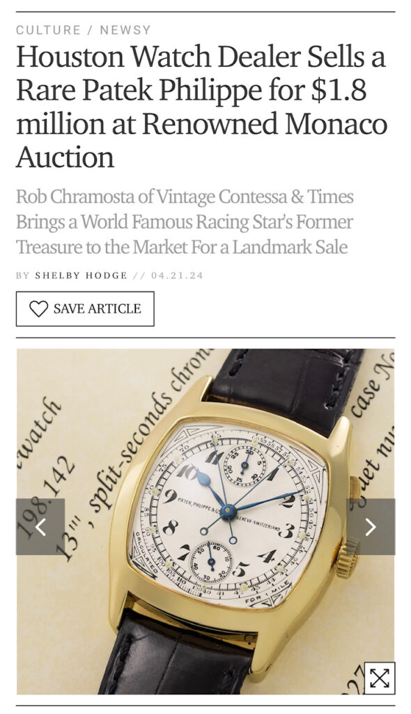 AS SEEN IN PAPER CITY: Houston Watch Dealer Sells a Rare Patek Philippe ...