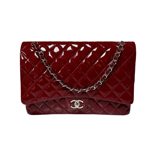 Chanel Burgundy Patent Maxi Double Flap Bag